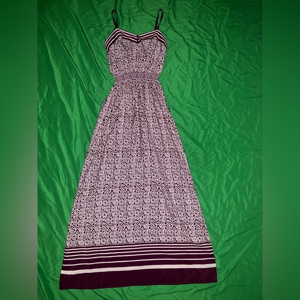 LOFT Purple and White Geometric Dress with Bottom Slit size XS